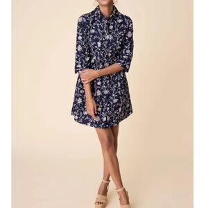 Untuckit Demi Cotton Stretch Shirt Dress in Navy Floral Size Medium Brand New